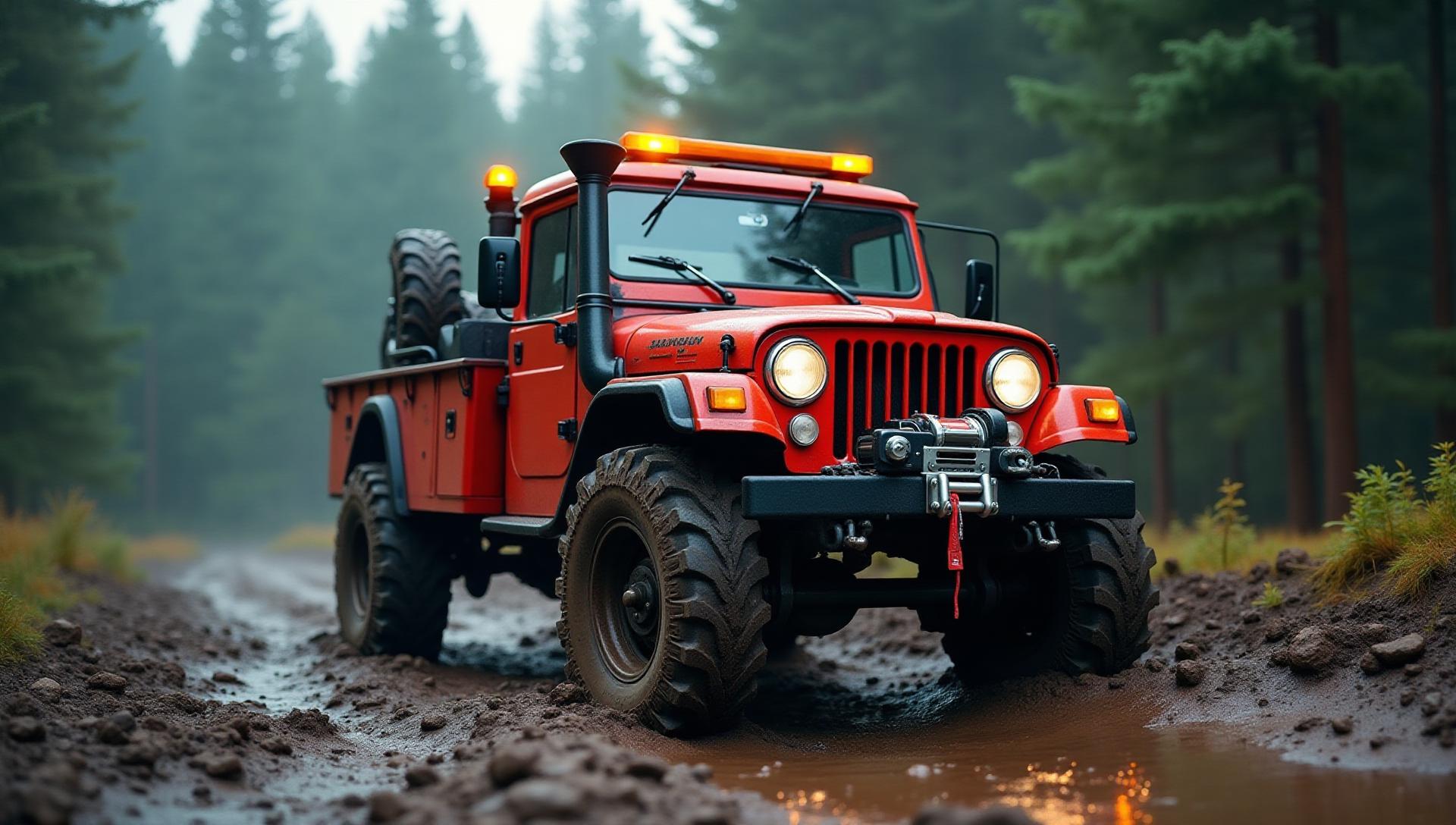 Off-road recovery near me Nashville TN - 4x4 rescue truck extracting stuck vehicle from mud with heavy winch