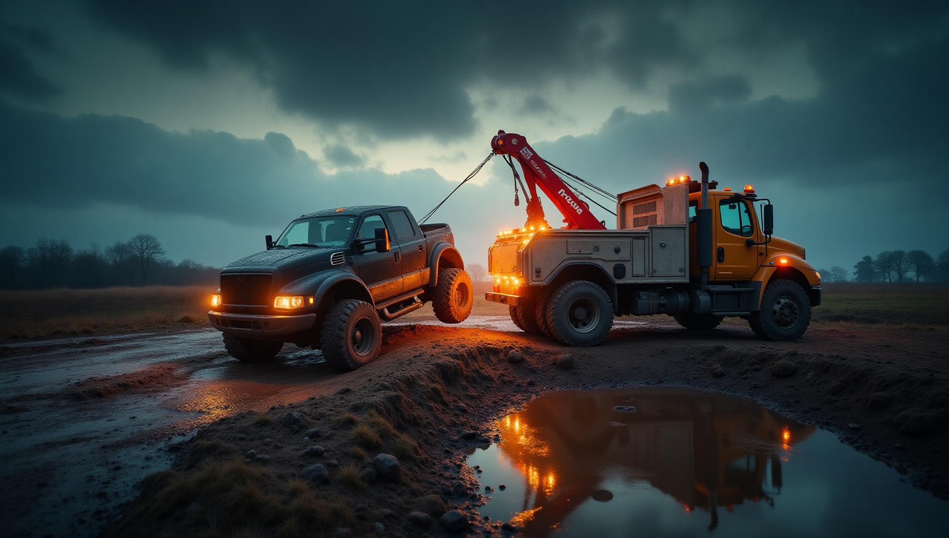 Emergency winch out recovery service near me Nashville - extracting vehicle from ditch with professional equipment