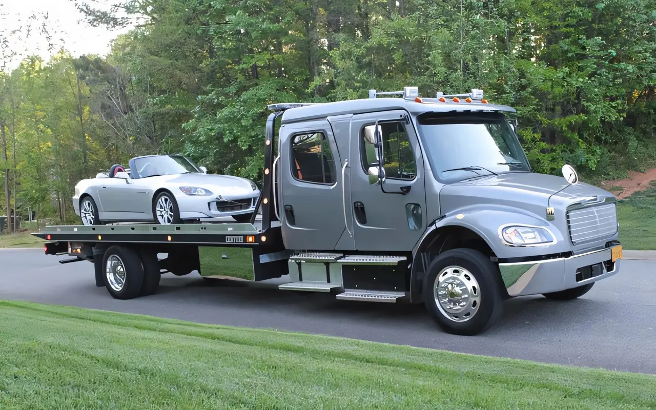 Flatbed tow truck providing fast local towing service in Bellevue TN near I-40