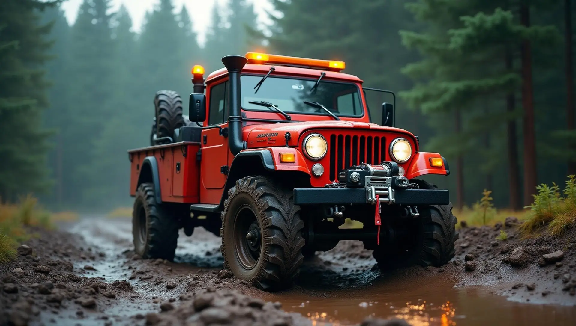 Off-road recovery near me Nashville TN - 4x4 rescue truck extracting stuck vehicle from mud with heavy winch