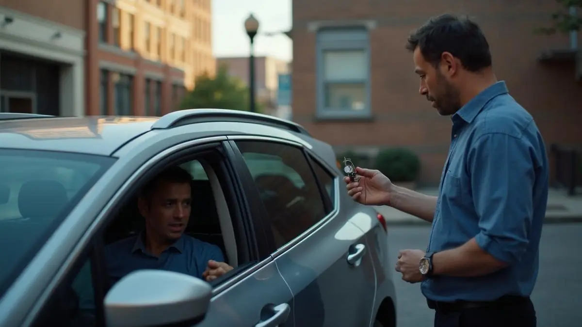 Professional lockout service technician helping driver locked out of car in Nashville